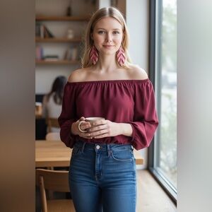 $5 for $25 Red Leaf Dangle Earrings | Lightweight | Lead Compliant